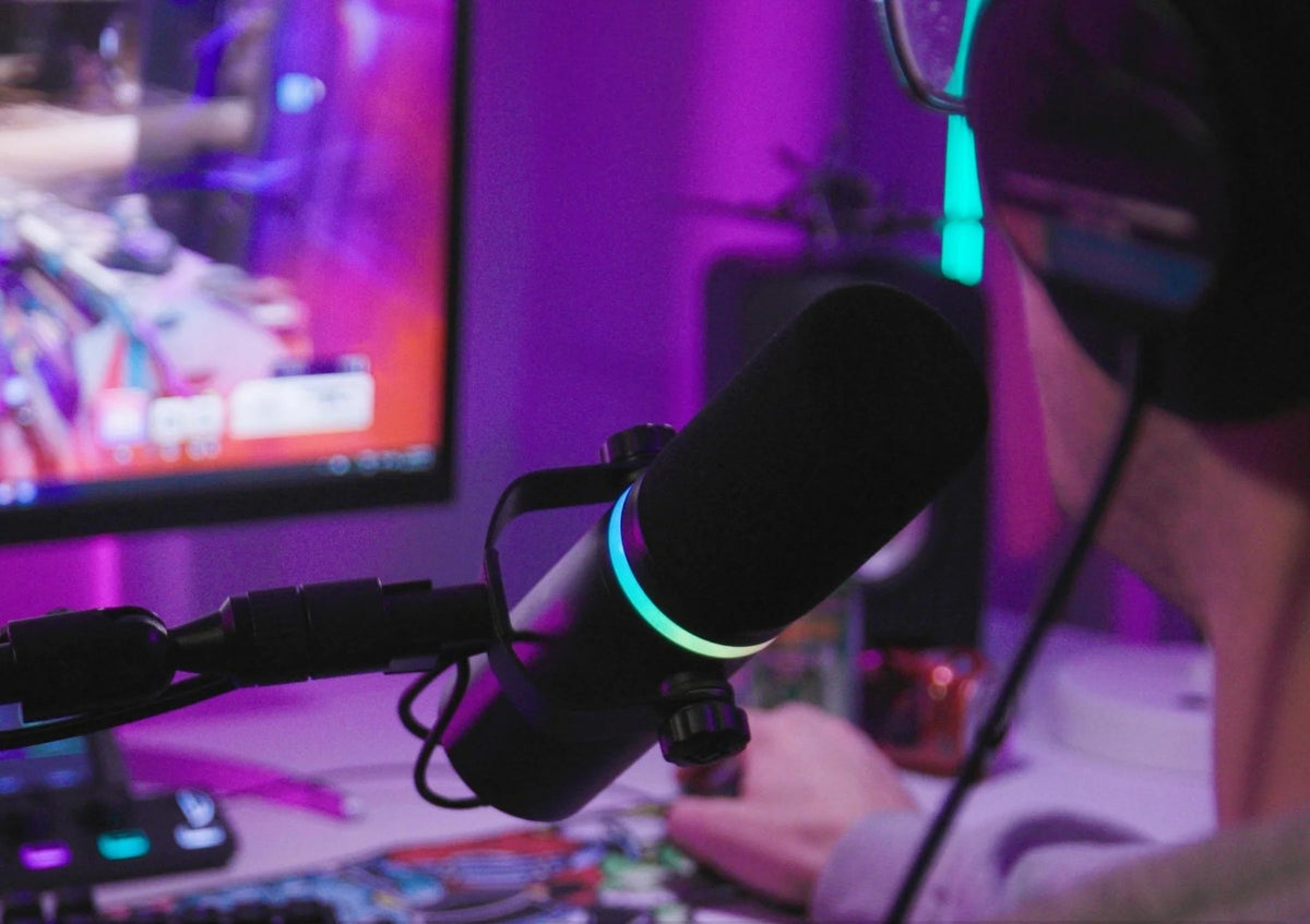 A BEACN Mic on a streamer's desk